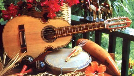 Some of the traditional instruments played during Puerto Rican caroling.
